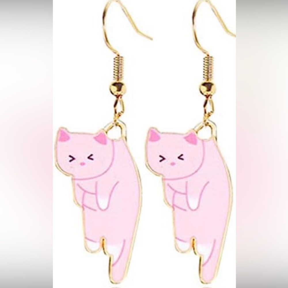 ❤️ Hanging Pink Cat Earrings